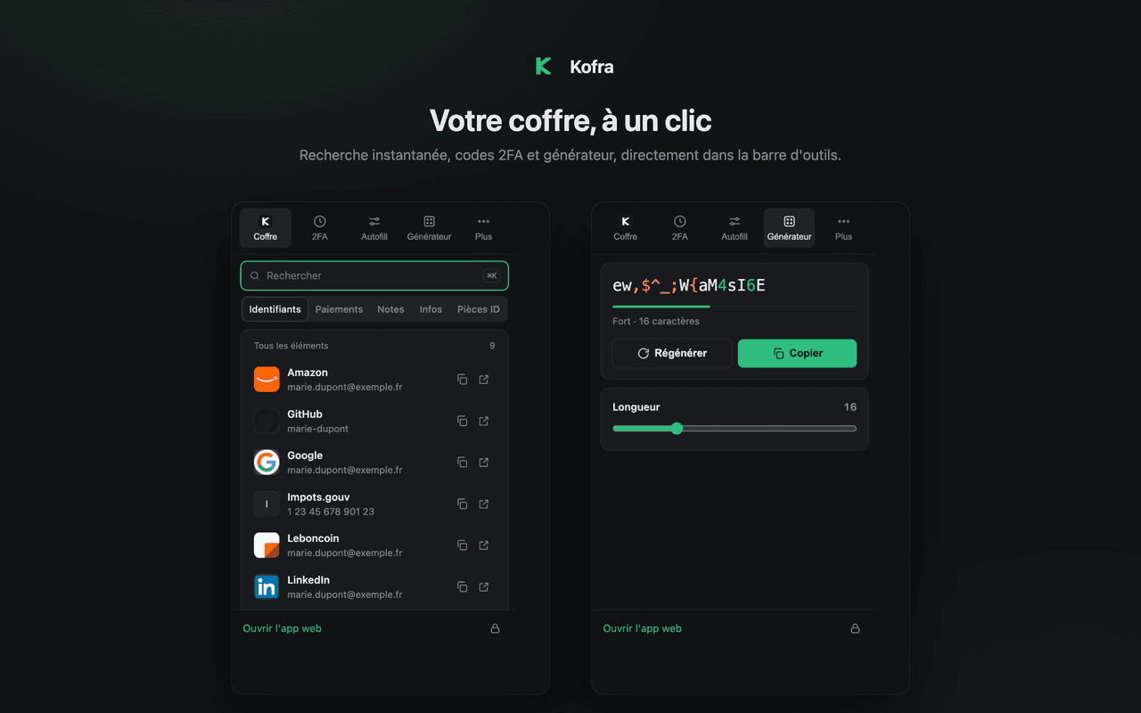 Popup de remplissage automatique KOFRA